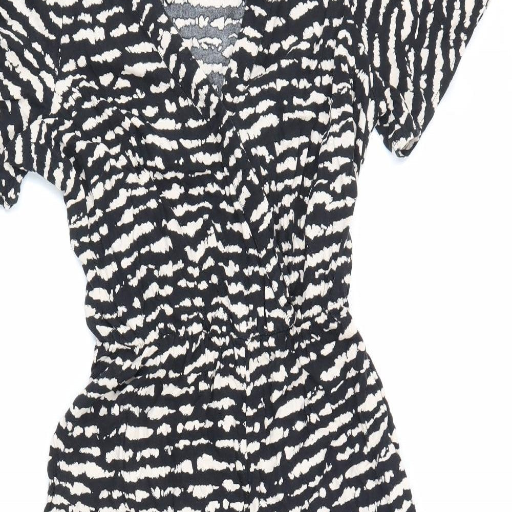 M&Co Womens Black Geometric Polyester Jumpsuit One-Piece Size 12 Buckle