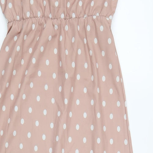 Preworn Womens Pink Polka Dot Polyester A-Line Size 14 V-Neck