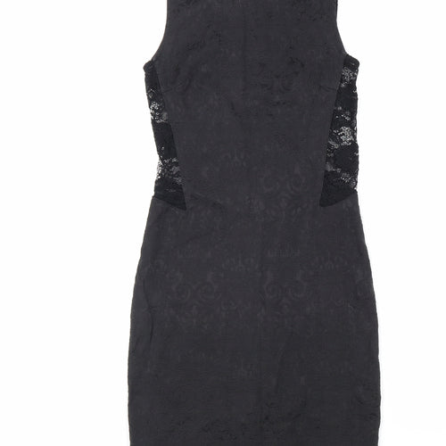 My Se Womens Black Polyester Pencil Dress Size S Boat Neck Zip - Lace Detail