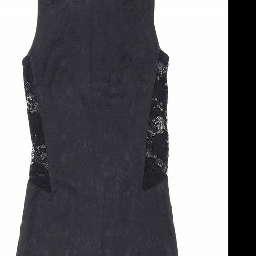 My Se Womens Black Polyester Pencil Dress Size S Boat Neck Zip - Lace Detail