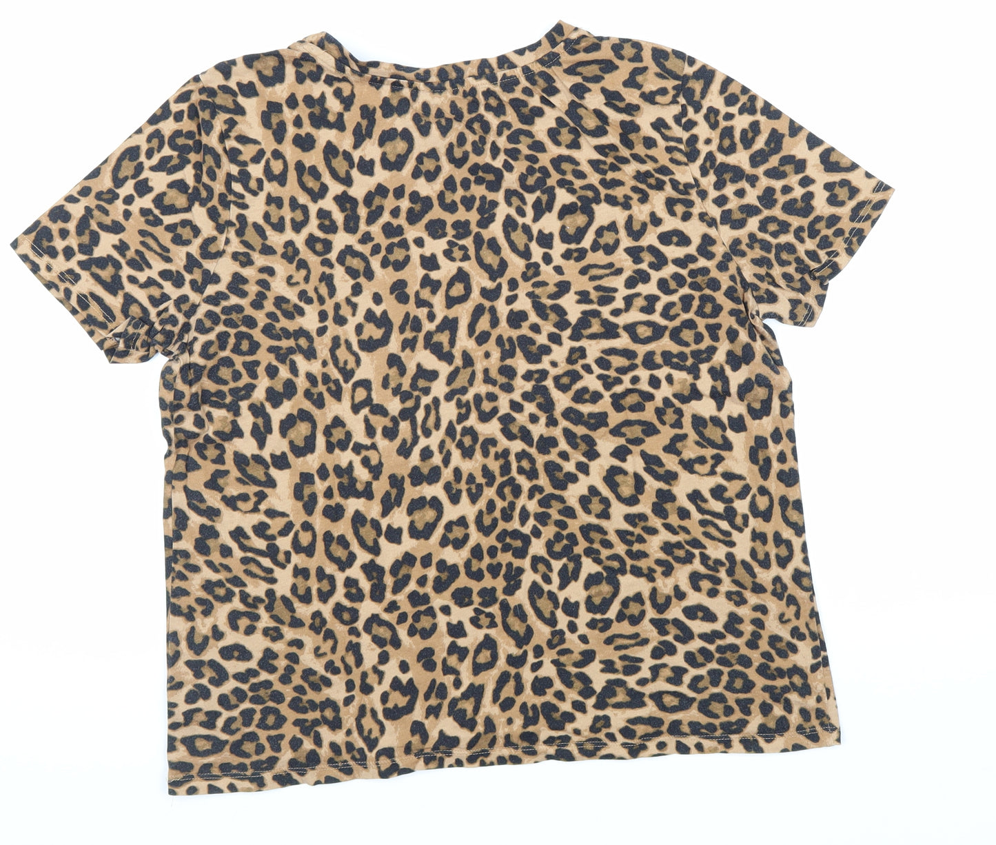 H&M Womens Brown Animal Print 100% Cotton Basic T-Shirt Size M Crew Neck - Leopard Print