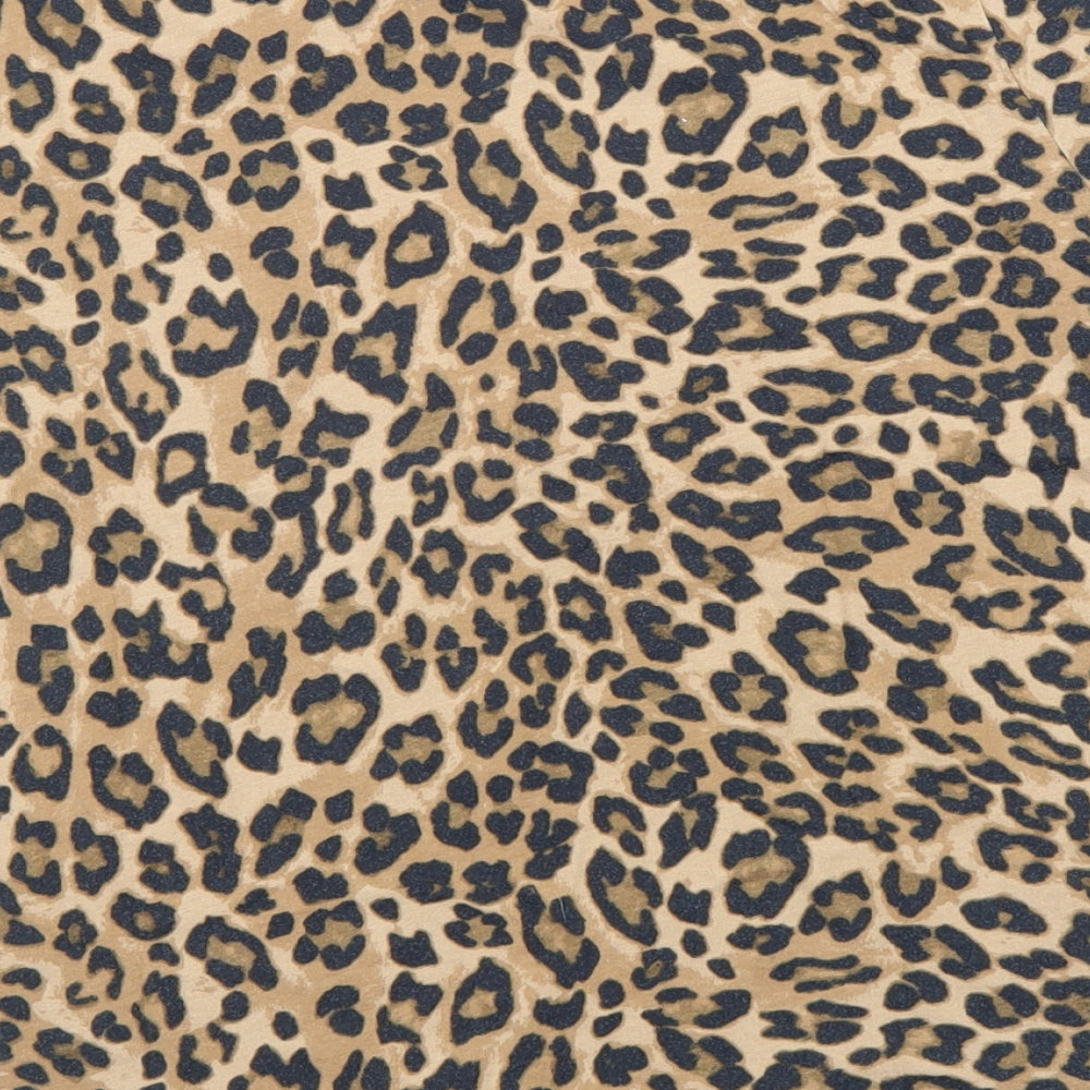 H&M Womens Brown Animal Print 100% Cotton Basic T-Shirt Size M Crew Neck - Leopard Print