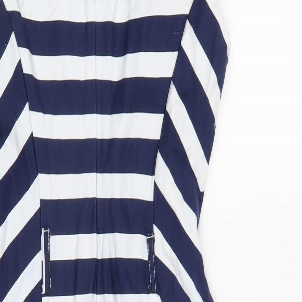 F&F Womens Blue Striped Cotton Shift Size 6 Collared Zip