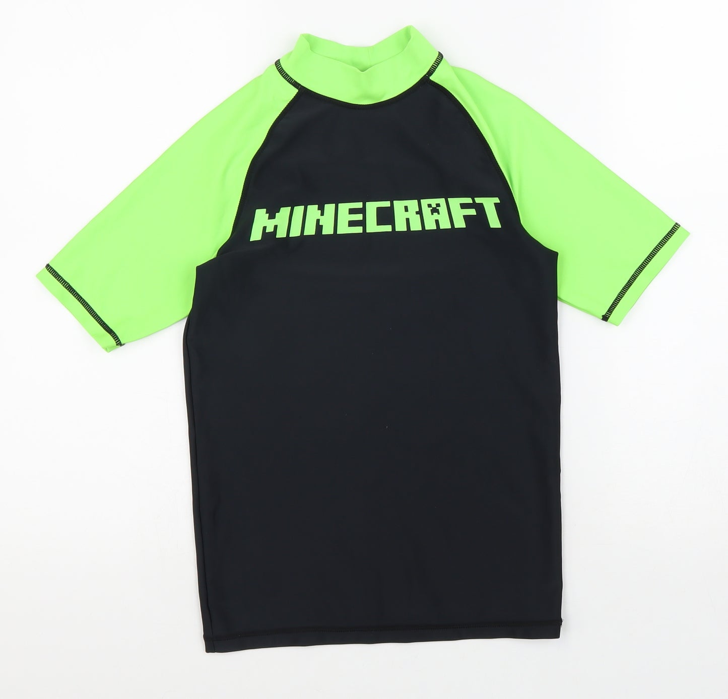 NEXT Boys Black Polyester Basic T-Shirt Size 11 Years Mock Neck Pullover - Minecraft Swim top