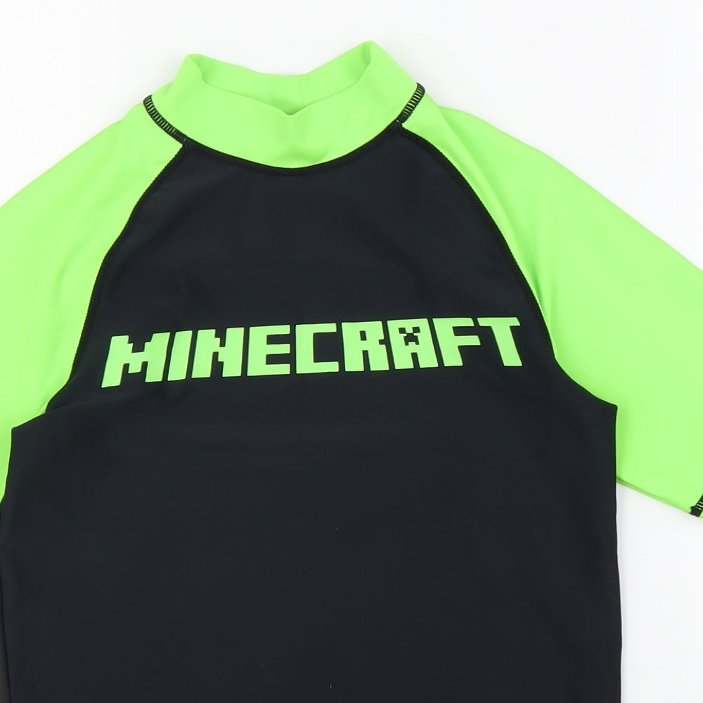 NEXT Boys Black Polyester Basic T-Shirt Size 11 Years Mock Neck Pullover - Minecraft Swim top