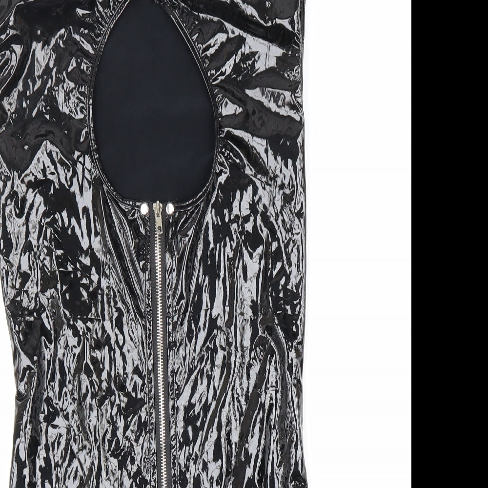 Preworn Womens Black Polyester Mini Size L High Neck Zip