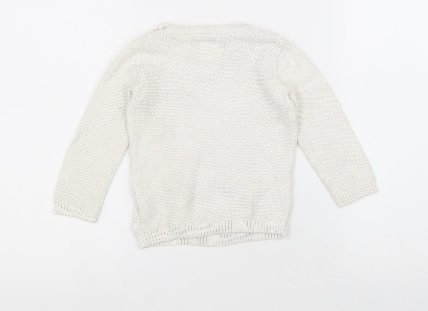 F&F Baby White 100% Cotton Pullover Jumper Size 12-18 Months Button - Lion
