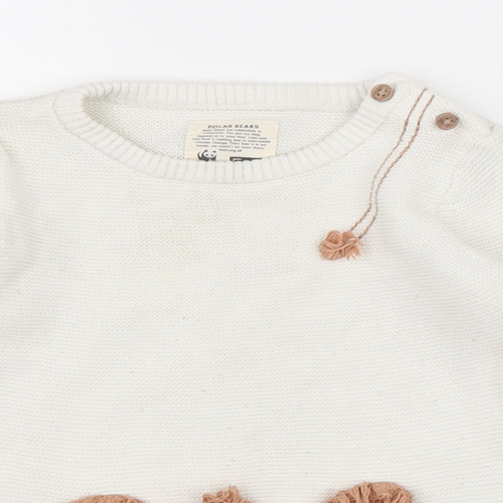 F&F Baby White 100% Cotton Pullover Jumper Size 12-18 Months Button - Lion