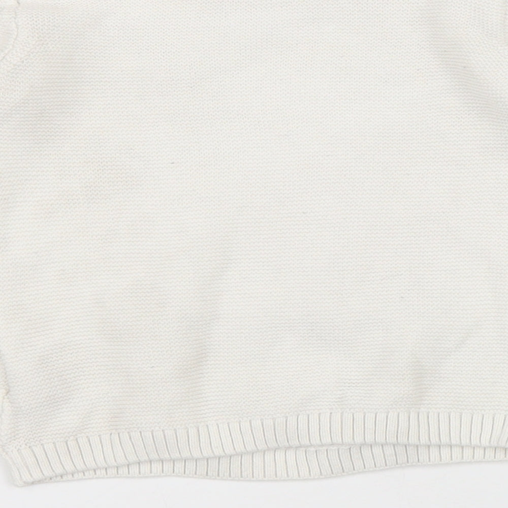 F&F Baby White 100% Cotton Pullover Jumper Size 12-18 Months Button - Lion