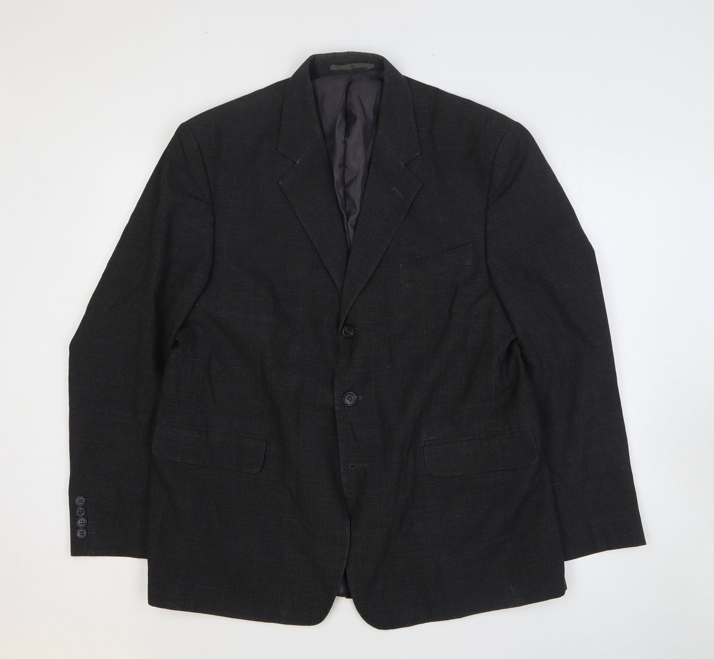 George Mens Black Plaid Polyester Jacket Blazer Size 44