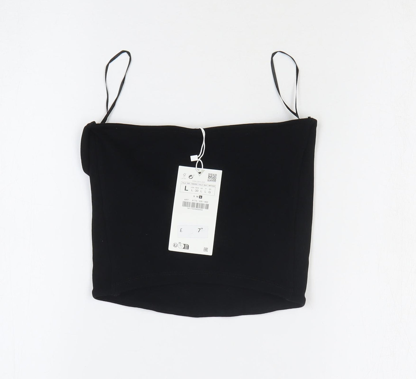 Zara Womens Black Cotton Basic Blouse Size L Off the Shoulder - Bandeau Top