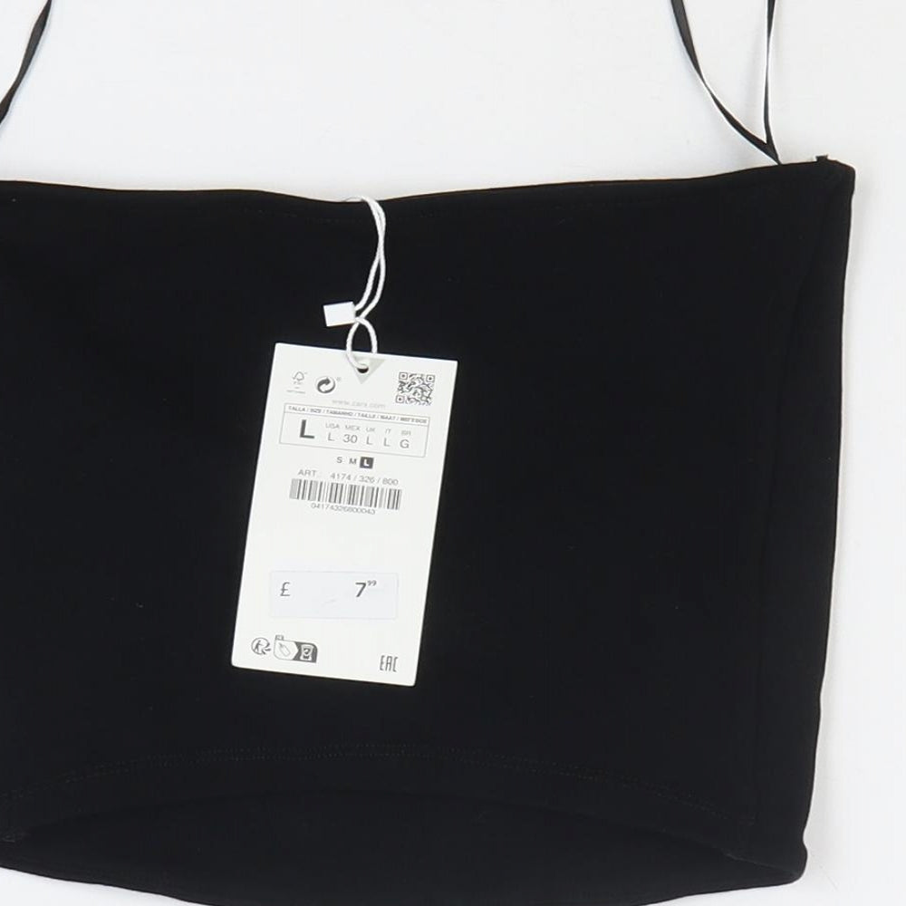 Zara Womens Black Cotton Basic Blouse Size L Off the Shoulder - Bandeau Top
