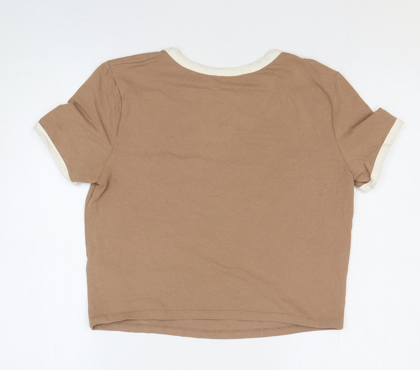 Primark Womens Brown Cotton Cropped T-Shirt Size 14 Round Neck - Montana Cowboy