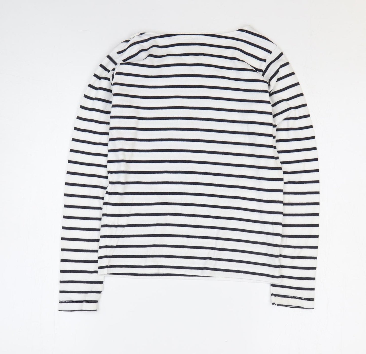 Little Mashers Girls White Striped 100% Cotton Basic T-Shirt Size 9 Years Round Neck Pullover