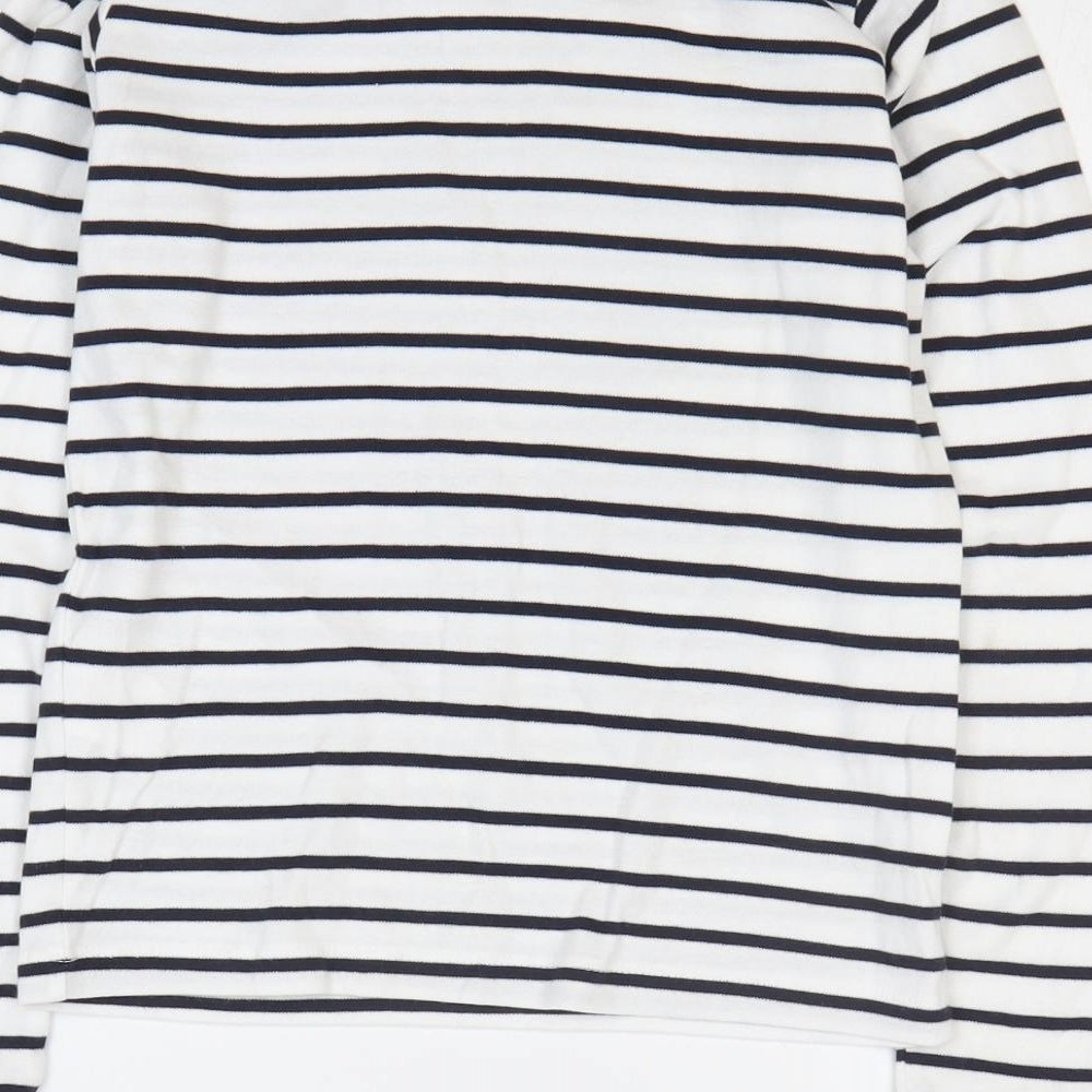Little Mashers Girls White Striped 100% Cotton Basic T-Shirt Size 9 Years Round Neck Pullover