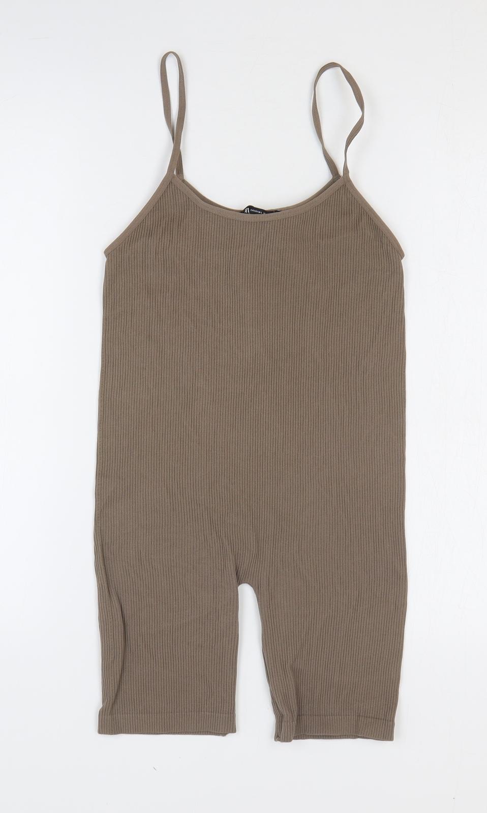 Zara Womens Brown Polyamide Playsuit One-Piece Size M Pullover