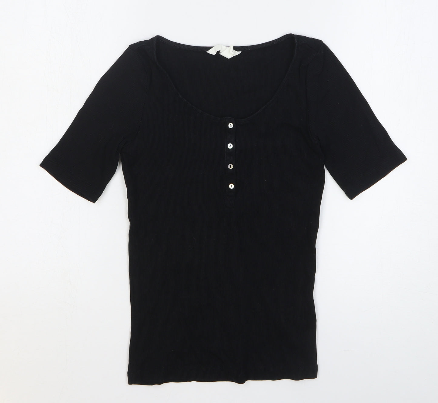 H&M Womens Black Cotton Basic T-Shirt Size S Scoop Neck