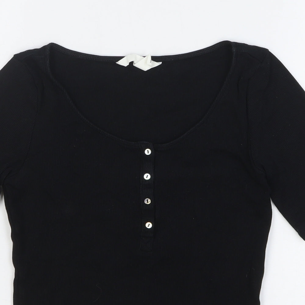 H&M Womens Black Cotton Basic T-Shirt Size S Scoop Neck