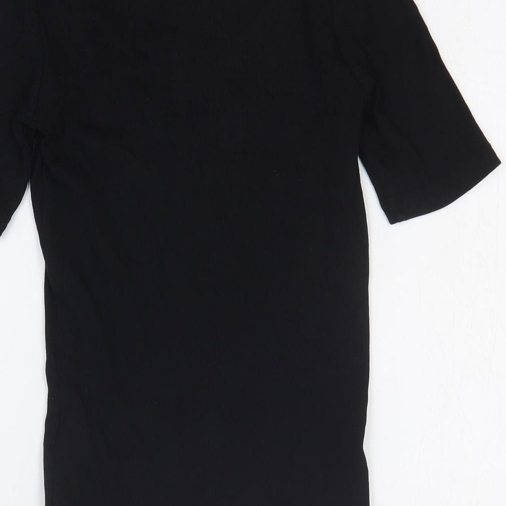H&M Womens Black Cotton Basic T-Shirt Size S Scoop Neck