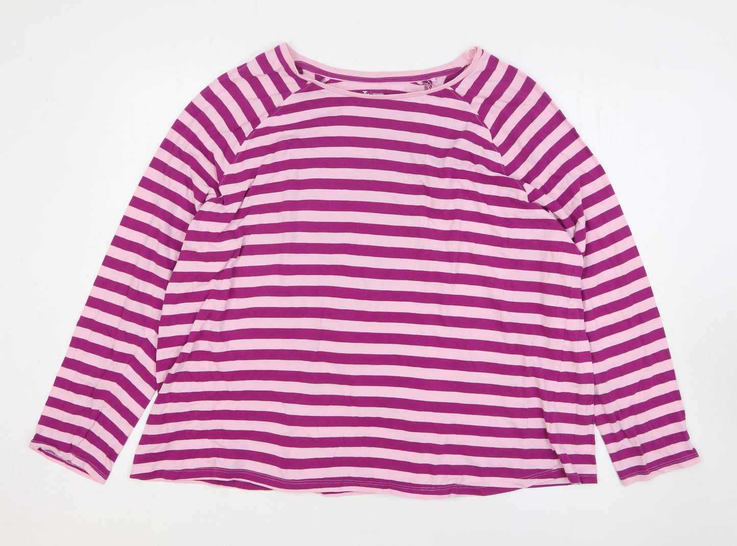 TU Womens Purple Striped 100% Cotton Basic T-Shirt Size 24 Boat Neck