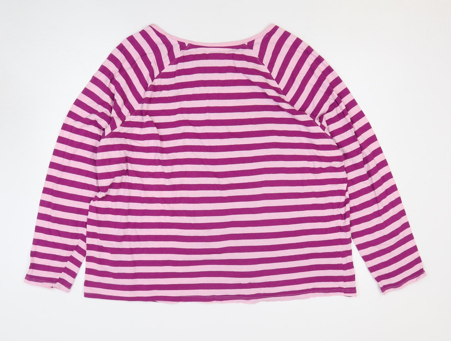 TU Womens Purple Striped 100% Cotton Basic T-Shirt Size 24 Boat Neck