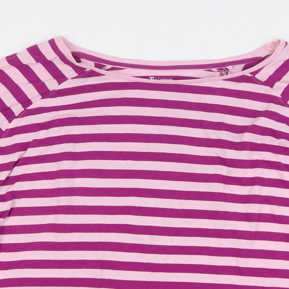 TU Womens Purple Striped 100% Cotton Basic T-Shirt Size 24 Boat Neck