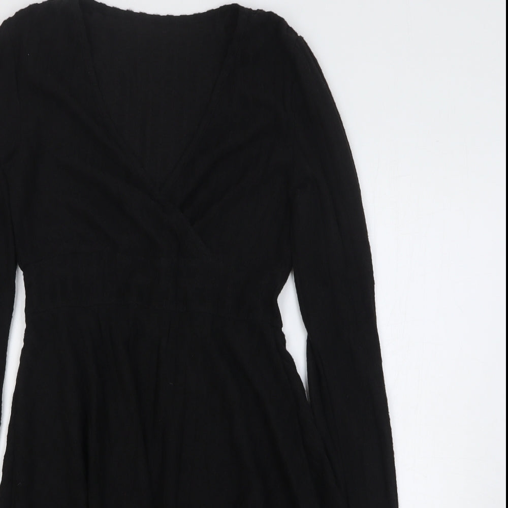 SheIn Womens Black Polyester Skater Dress Size S V-Neck Pullover