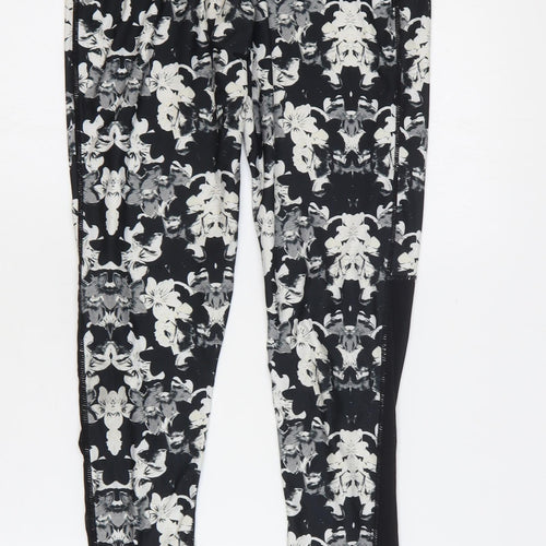 Elle Sport Womens Black Floral Polyester Capri Leggings Size L - Mesh Side Panels
