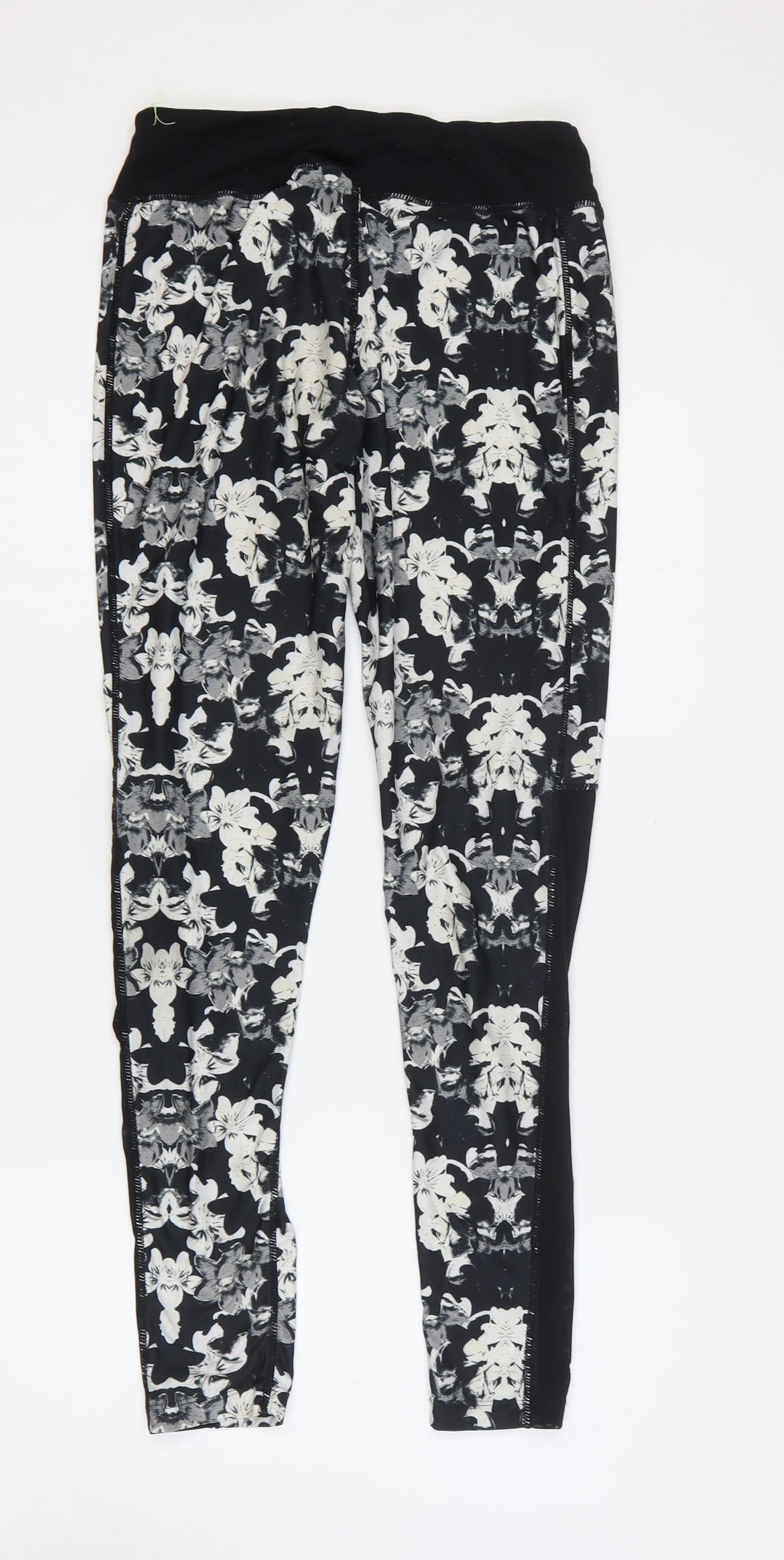 Elle Sport Womens Black Floral Polyester Capri Leggings Size L - Mesh Side Panels