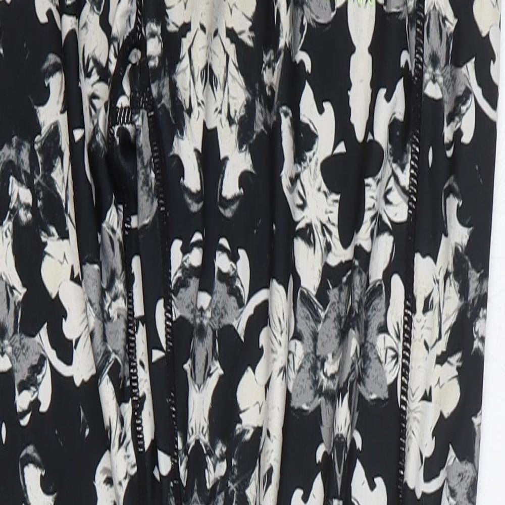 Elle Sport Womens Black Floral Polyester Capri Leggings Size L - Mesh Side Panels