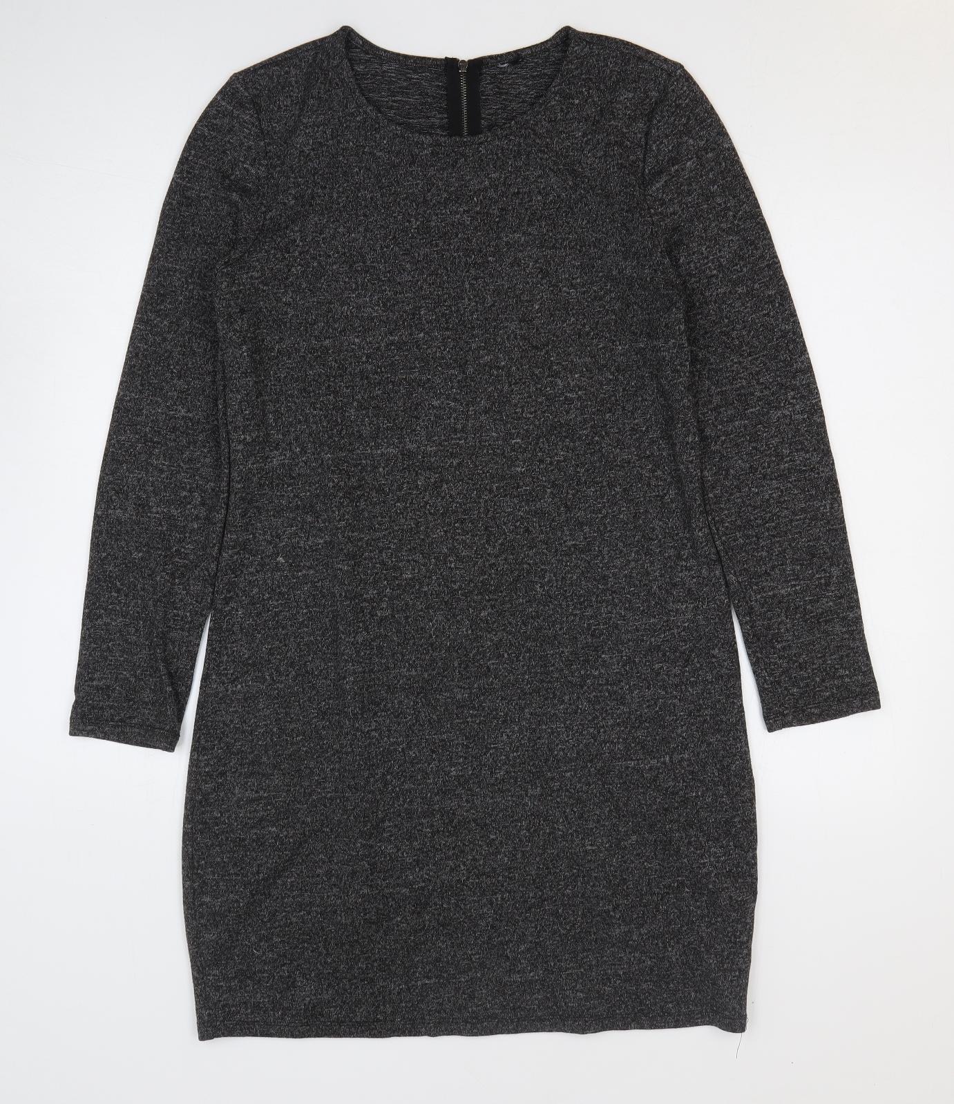 Preworn Womens Grey Cotton Jumper Dress Size M Round Neck Zip