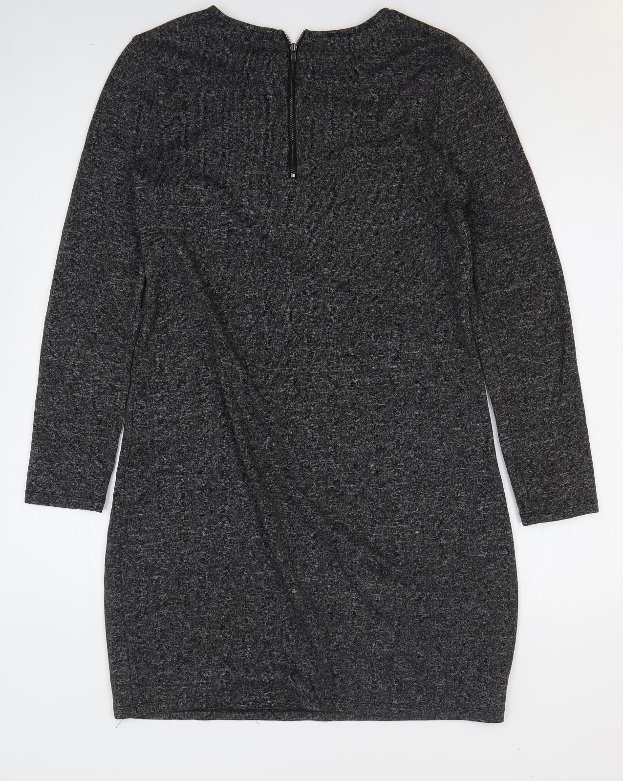 Preworn Womens Grey Cotton Jumper Dress Size M Round Neck Zip