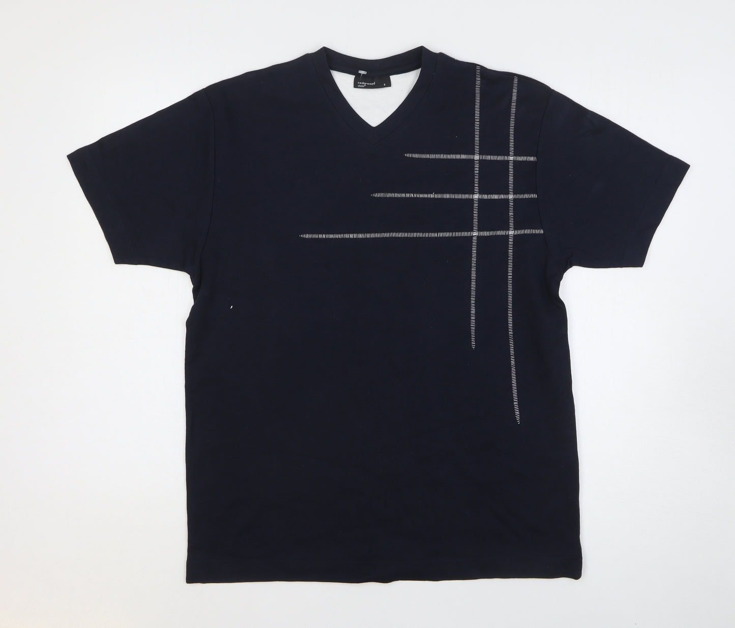 Cedar Wood State Mens Blue Cotton T-Shirt Size S V-Neck