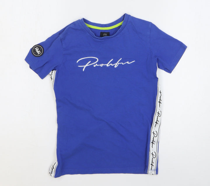River Island Boys Blue 100% Cotton Basic T-Shirt Size 7-8 Years Round Neck Pullover