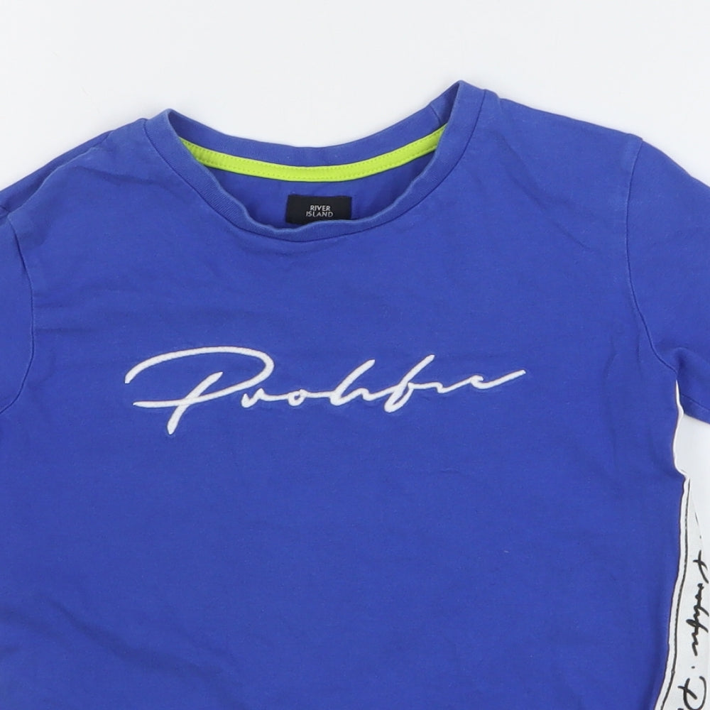 River Island Boys Blue 100% Cotton Basic T-Shirt Size 7-8 Years Round Neck Pullover