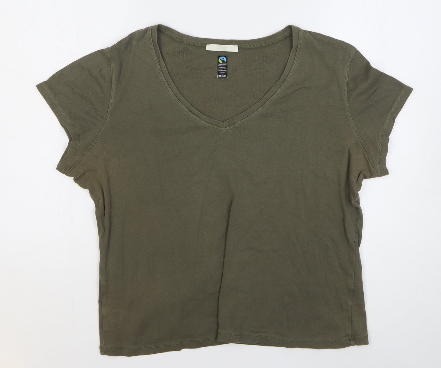 Marks and Spencer Womens Green 100% Cotton Basic T-Shirt Size 20 V-Neck