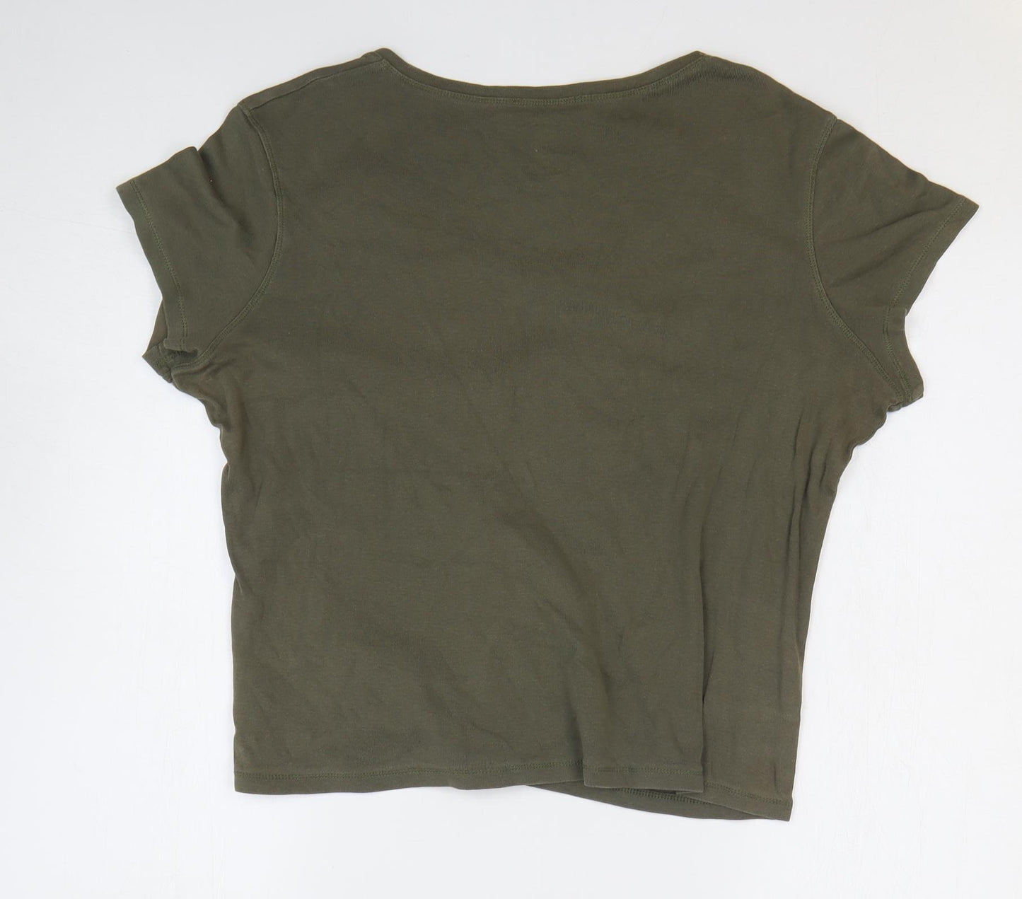Marks and Spencer Womens Green 100% Cotton Basic T-Shirt Size 20 V-Neck