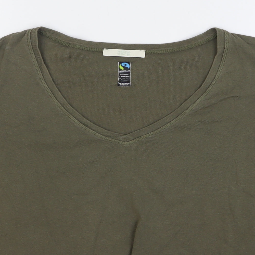 Marks and Spencer Womens Green 100% Cotton Basic T-Shirt Size 20 V-Neck