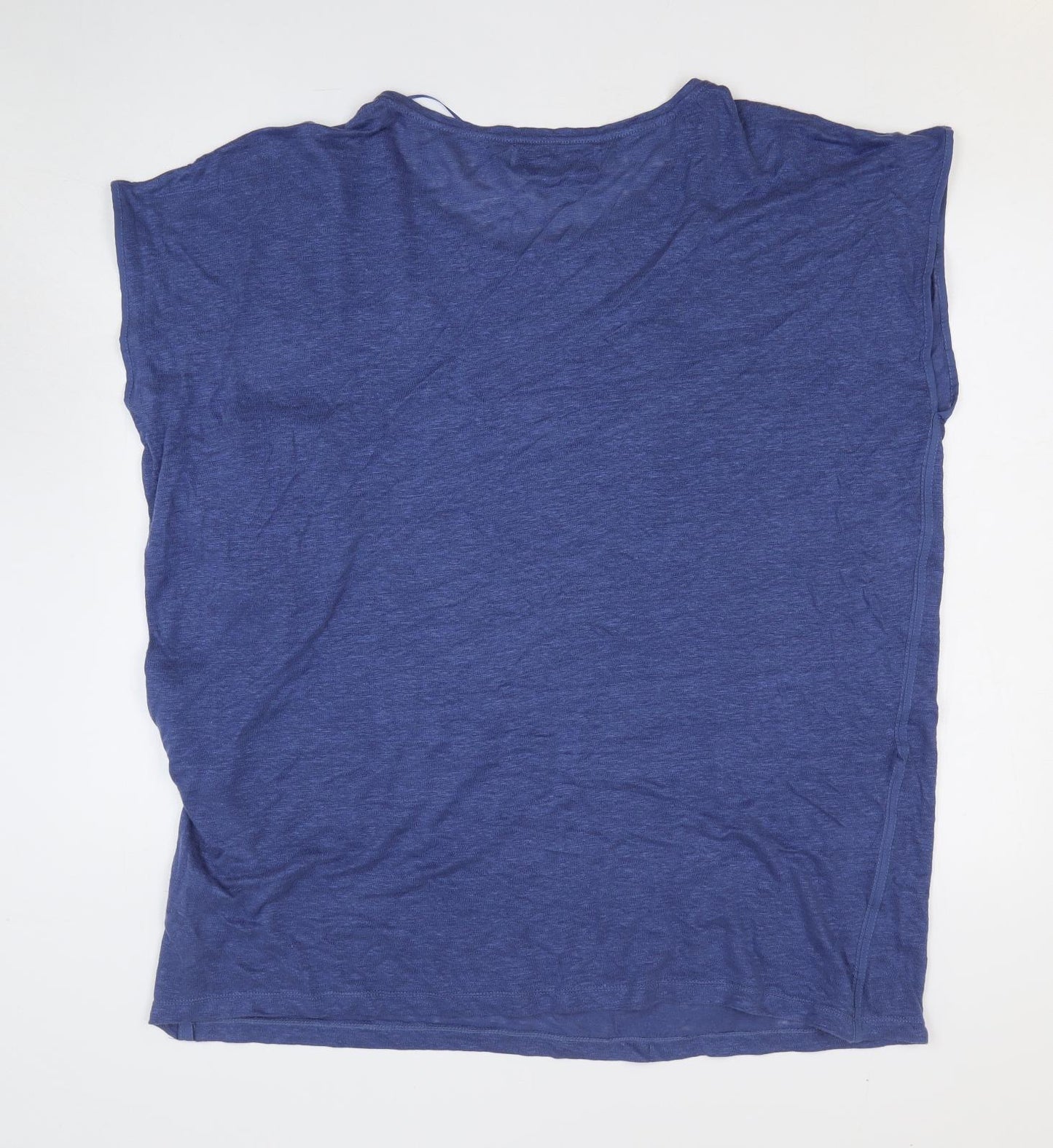 Zara Womens Blue Linen Basic T-Shirt Size M Round Neck
