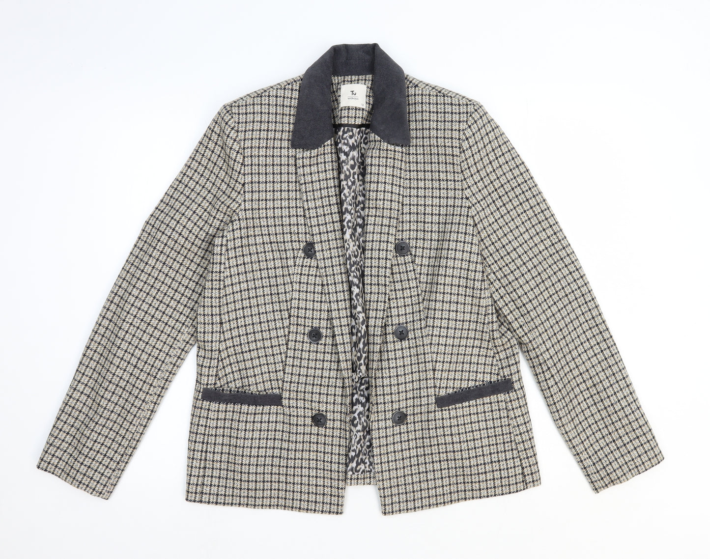 TU Womens Beige Check Jacket Blazer Size 12