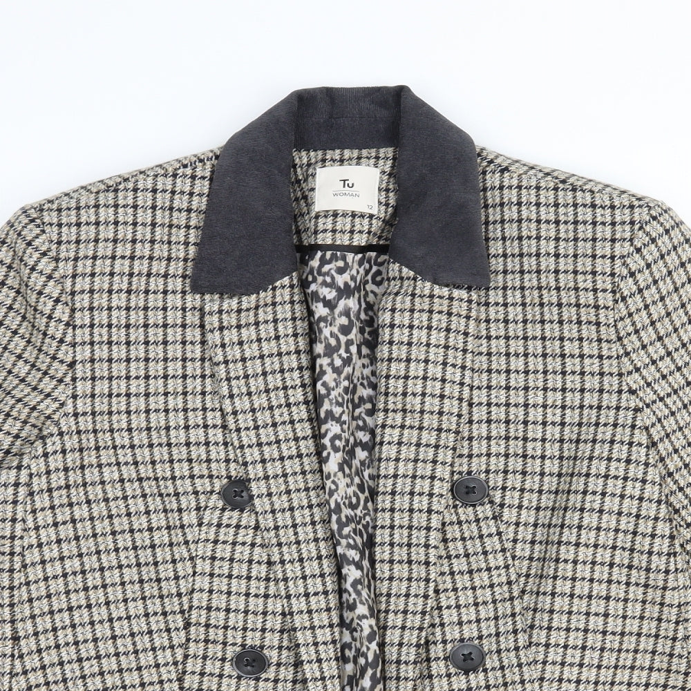 TU Womens Beige Check Jacket Blazer Size 12