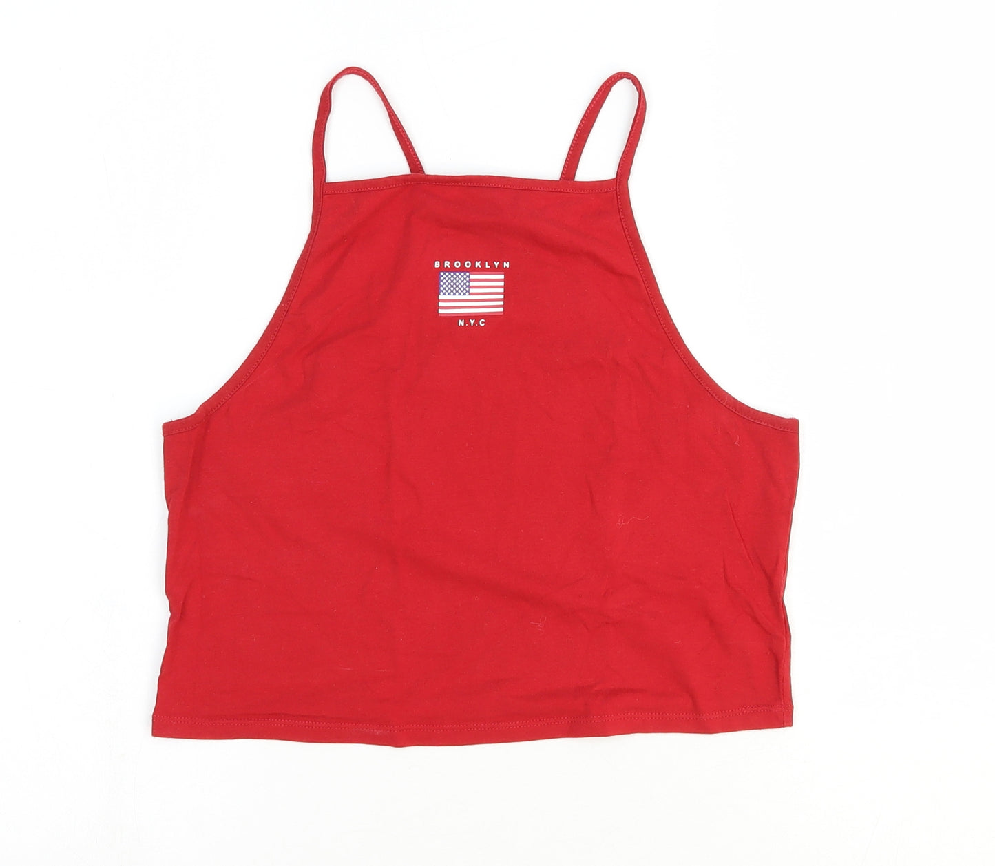 Preworn Womens Red Polyester Cropped Tank Size 10 Square Neck - Brooklyn NYC