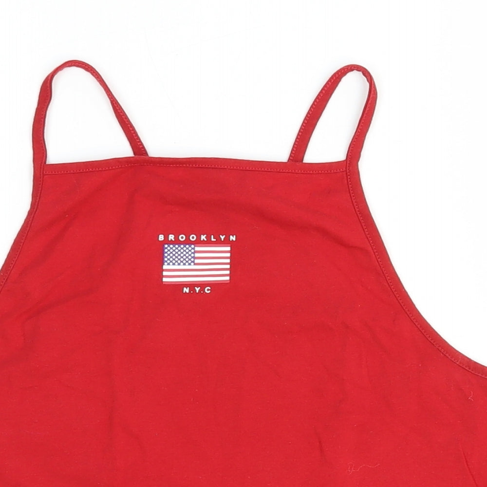 Preworn Womens Red Polyester Cropped Tank Size 10 Square Neck - Brooklyn NYC