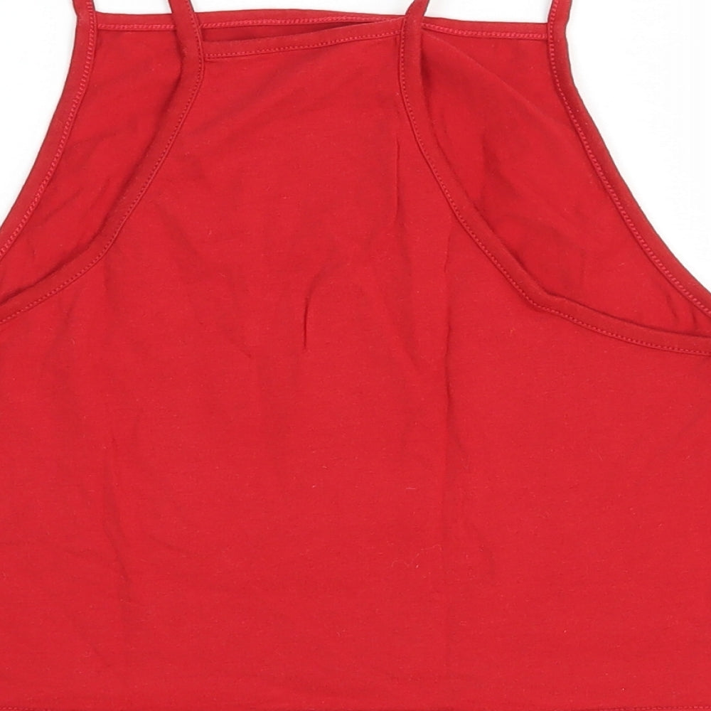 Preworn Womens Red Polyester Cropped Tank Size 10 Square Neck - Brooklyn NYC