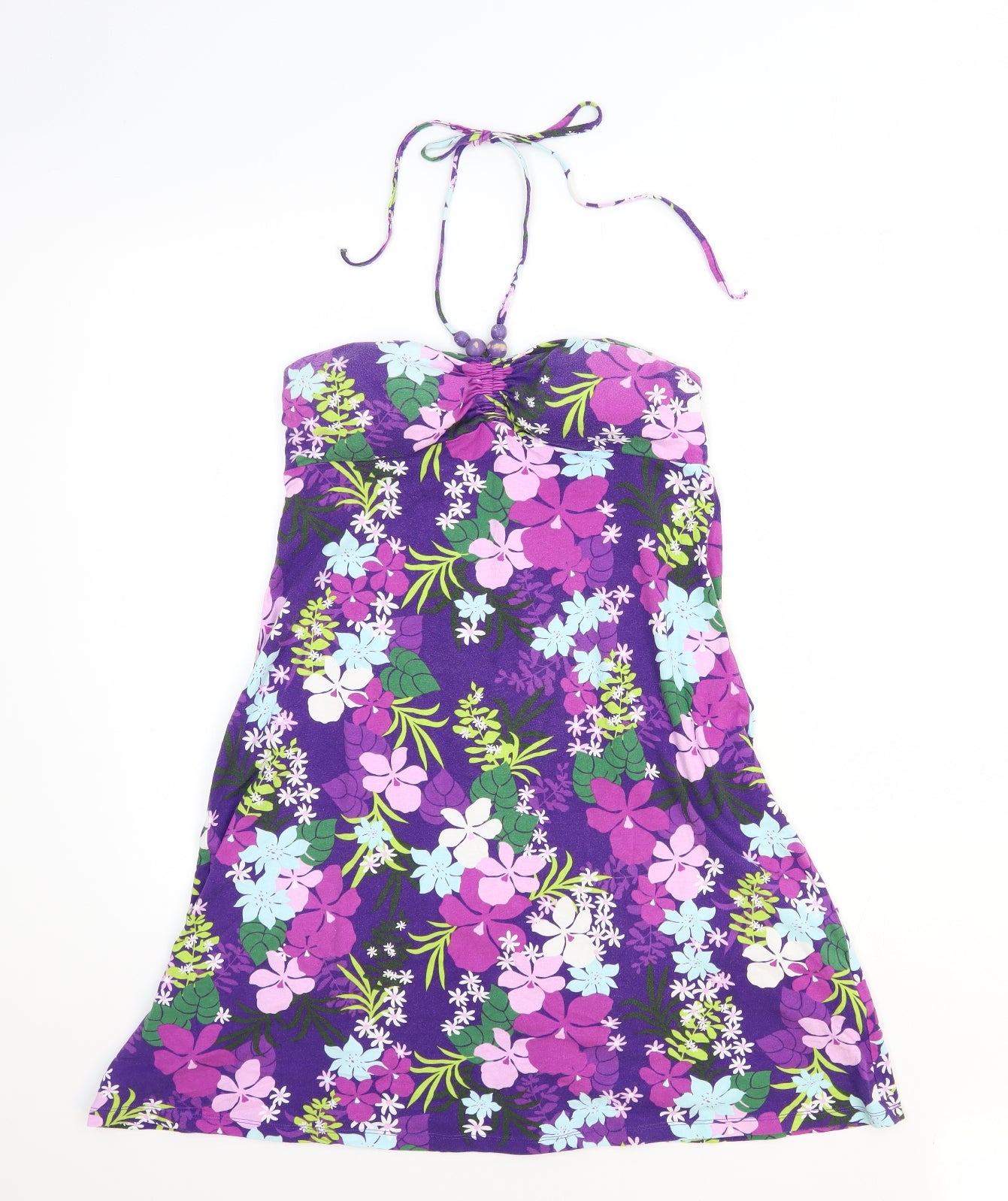 Mantaray Womens Purple Floral Cotton Mini Size 12 Halter Pullover