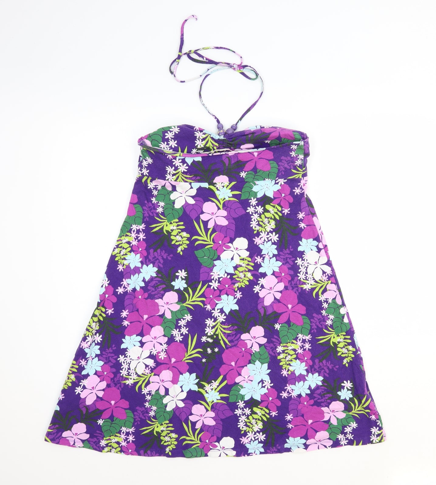 Mantaray Womens Purple Floral Cotton Mini Size 12 Halter Pullover