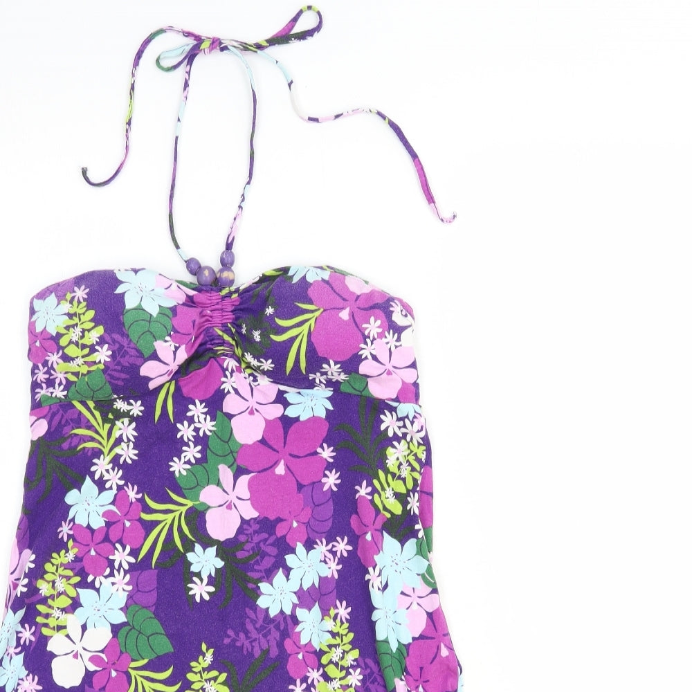 Mantaray Womens Purple Floral Cotton Mini Size 12 Halter Pullover