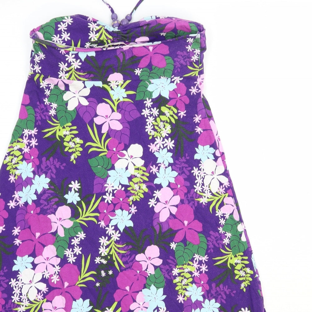 Mantaray Womens Purple Floral Cotton Mini Size 12 Halter Pullover
