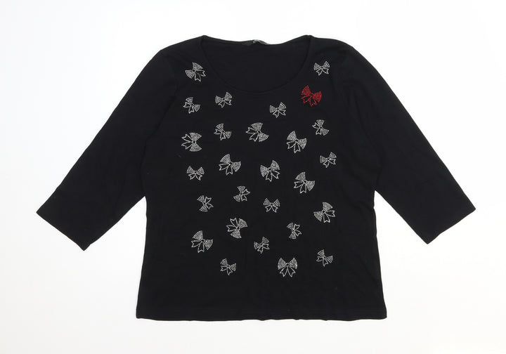 BM Womens Black 100% Cotton Basic T-Shirt Size M Scoop Neck