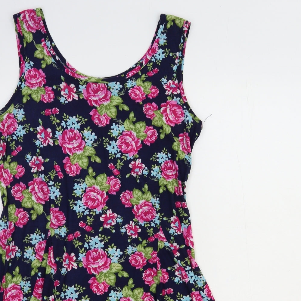 Cameo Rose Womens Blue Floral Polyester Skater Dress Size L Scoop Neck Pullover